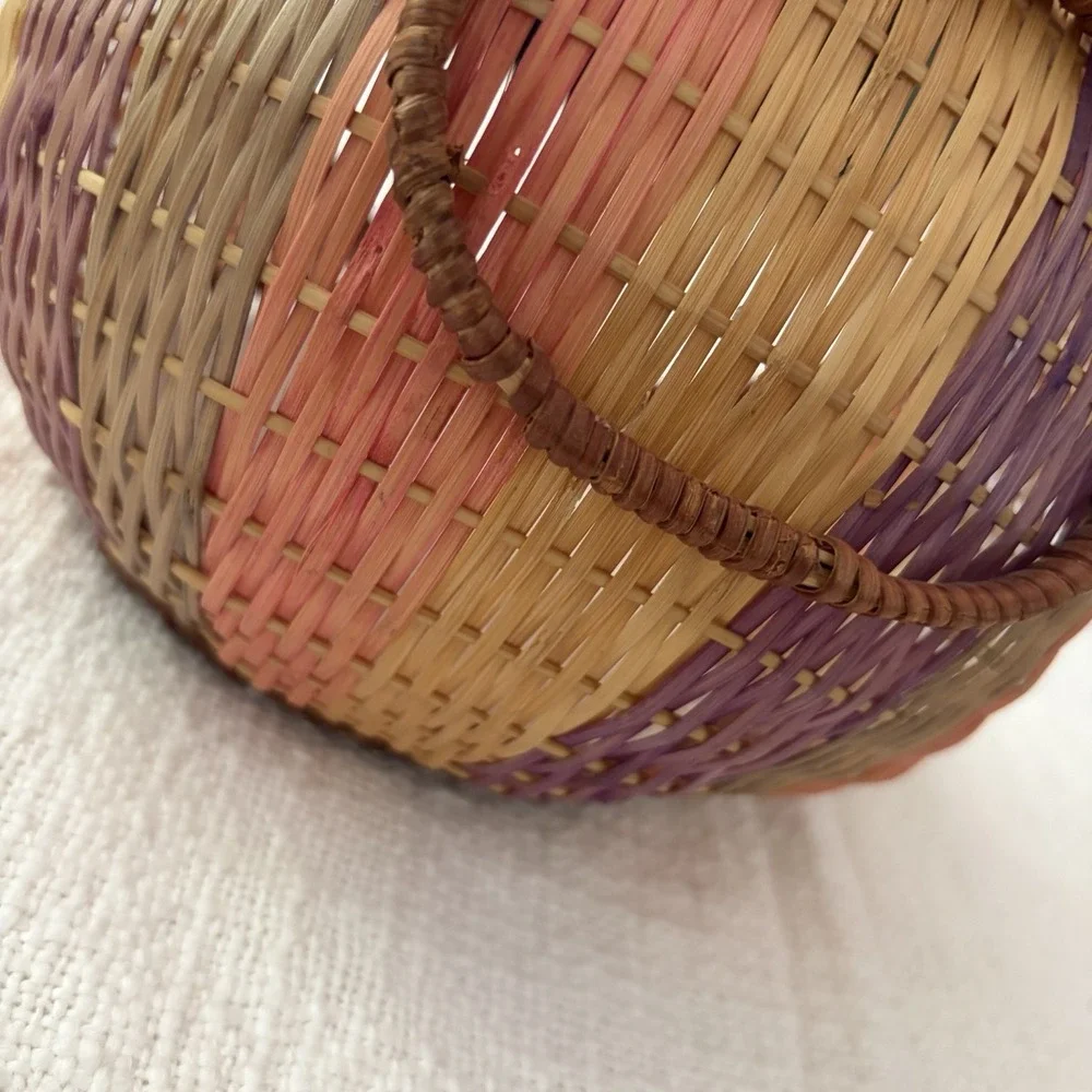 Vintage 1986 Avon Pastel Collection Handled Woven Multi-Color Bamboo Basket